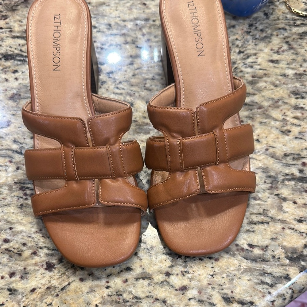 12th Tribe Tan Mules with Ruched Straps